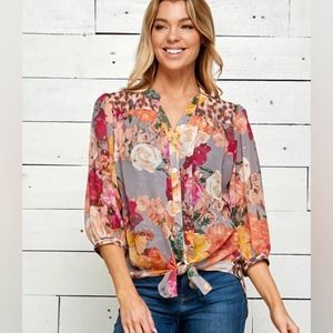 NWT Figueroa & Flower Floral & Animal Print 3/4 Sleeve Blouse Women's Size 2X
